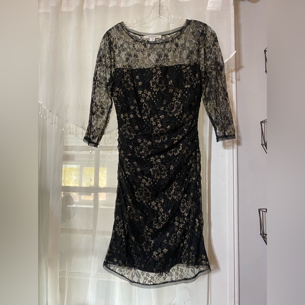 Maxandcleo Black Lace Dress with Gold Accents